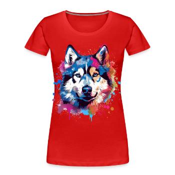 Art coloré éclaboussuré de chien Husky - T-shirt bio Premium Femme - rouge - Devant - Mia (176cm)