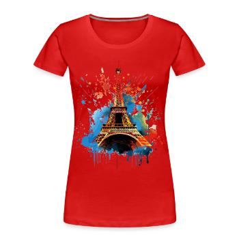 Paris Tour Eiffel, silhouette de la France Éclaboussures colorées - T-shirt bio Premium Femme - rouge - Devant - Mia (176cm)