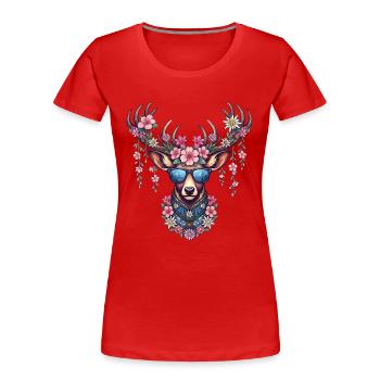 Trachtenshirt Damen Trachten T-Shirt Hirsch weiß - Frauen Premium Bio T-Shirt - Rot - Vorne - Mia (176cm)