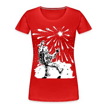 Astronaut Watching Apocalypse Shirt - Women's Premium Organic T-Shirt - red - Front - Mia (176cm)