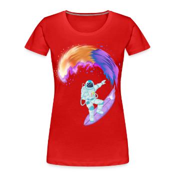 Astronaut Surfing Space Shirt - Women's Premium Organic T-Shirt - red - Front - Mia (176cm)