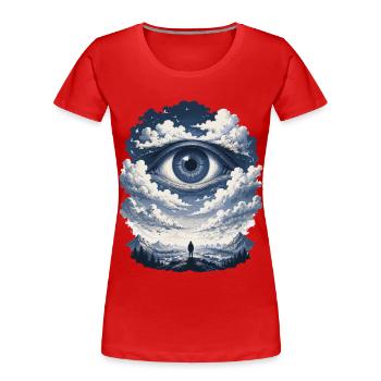 La vue du jour dans l’œil du nuage - T-shirt bio Premium Femme - rouge - Devant - Mia (176cm)
