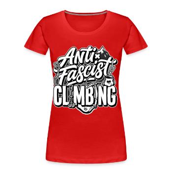Antifascist Climbing Mountain Tee - Women's Premium Organic T-Shirt - red - Front - Mia (176cm)