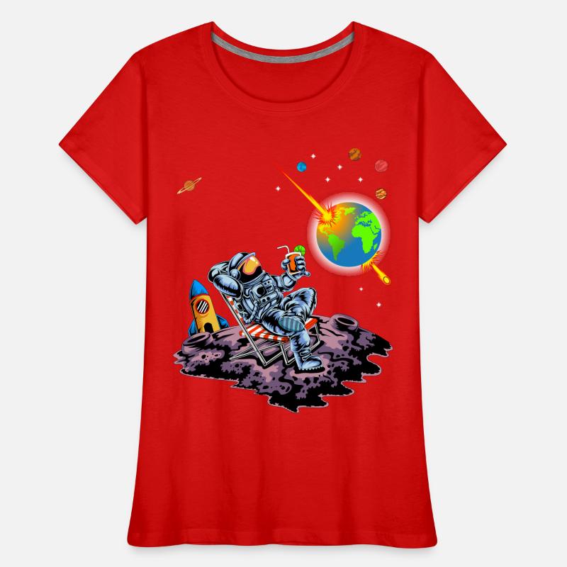 Astronaut Relaxing Earth Exploding Space Humor Art Women's Premium Organic T-Shirt