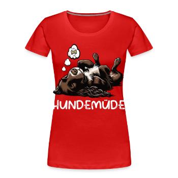 Hundemüde Münsterländer Münsterländerbesitzer  - Frauen Premium Bio T-Shirt - Rot - Vorne - Mia (176cm)