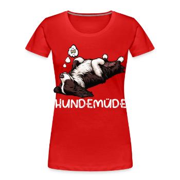 Hundemüde Münsterländer Münsterländerbesitzer  - Frauen Premium Bio T-Shirt - Rot - Vorne - Mia (176cm)