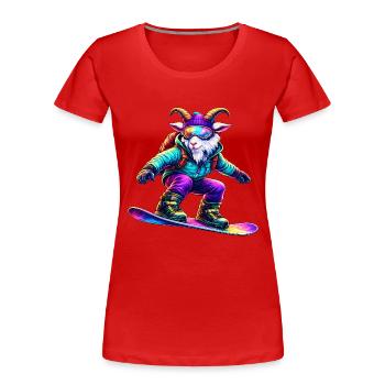 Neon-Snowboard-Ziegen-Wintersporttier - Frauen Premium Bio T-Shirt - Rot - Vorne - Mia (176cm)