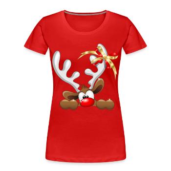 Lustiges Rentier-Cartoon-Peeking Weihnachts-Meme - Frauen Premium Bio T-Shirt - Rot - Vorne - Mia (176cm)
