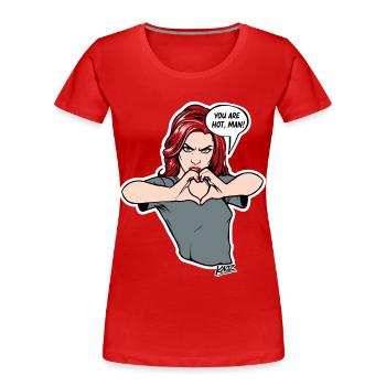 Herzhände Attitüde Cartoon Tee - Frauen Premium Bio T-Shirt - Rot - Vorne - Mia (176cm)
