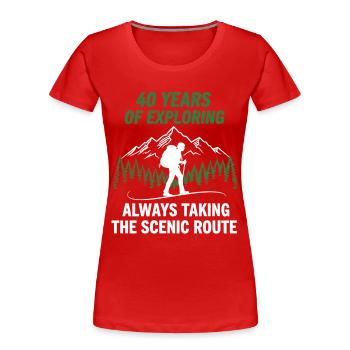 40th Birthday Hiking Mountains Explorer - Women's Premium Organic T-Shirt - red - Front - Mia (176cm)