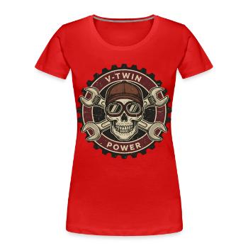 Motorcycle Biker V-Twin Motor Skull Skull Rocker - Women's Premium Organic T-Shirt - red - Front - Mia (176cm)