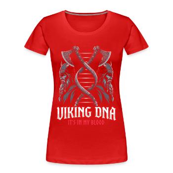 Wikinger DNA Axt Symbol – Es liegt im Blut - Frauen Premium Bio T-Shirt - Rot - Vorne - Mia (176cm)