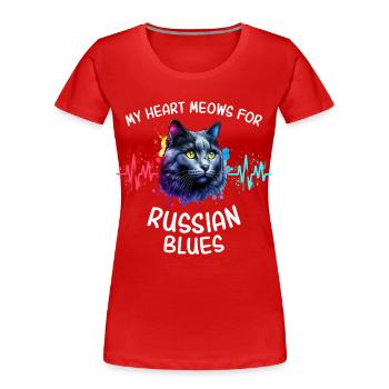 Russian Blue Cat Heartline - Women's Premium Organic T-Shirt - red - Front - Mia (176cm)