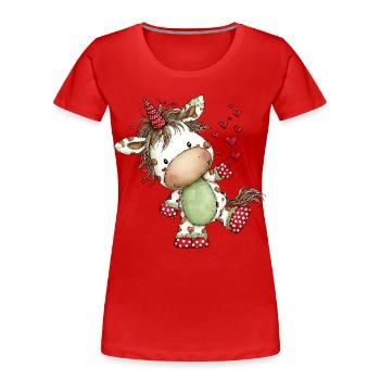 Licorne Cœur Mignon : Design de bande dessinée ludique - T-shirt bio Premium Femme - rouge - Devant - Mia (176cm)