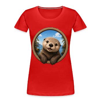 Otter im Rundfenster am Meer - Frauen Premium Bio T-Shirt - Rot - Vorne - Mia (176cm)