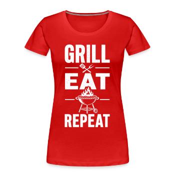 Grill Eat Repeat – Das Must-have für Grillmeister - Frauen Premium Bio T-Shirt - Rot - Vorne - Mia (176cm)