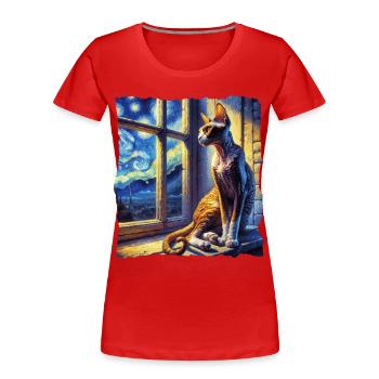 Cornish Rexkatze Starry Night - Frauen Premium Bio T-Shirt - Rot - Vorne - Mia (176cm)