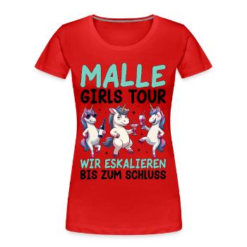 Malle Girls Tour Einhorn Mallorca Party Urlaub - Frauen Premium Bio T-Shirt - Rot - Vorne - Mia (176cm)