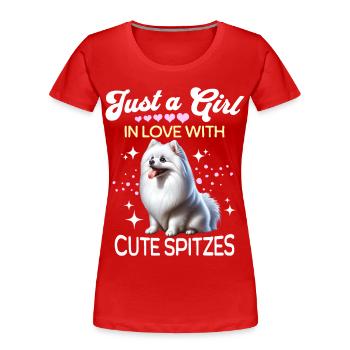 La Fille de Spitz Pomeranian - T-shirt bio Premium Femme - rouge - Devant - Mia (176cm)