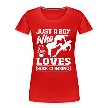 Ein Junge der Klettern liebt Kinder - Frauen Premium Bio T-Shirt - Rot - Vorne - Mia (176cm)