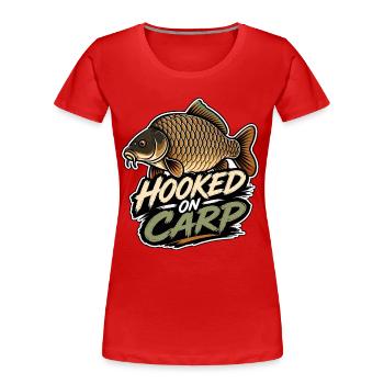 Hooked On Carp Funny Carp Fishing Design - Women's Premium Organic T-Shirt - red - Front - Mia (176cm)