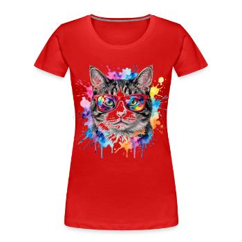 Cat Face in Rainbow Watercolor Gift - Women's Premium Organic T-Shirt - red - Front - Mia (176cm)