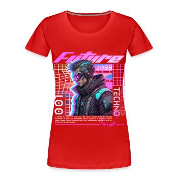 Neon Cyberpunk Cyclist - Women's Premium Organic T-Shirt - red - Front - Mia (176cm)