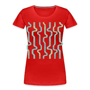 Bandes ondulées ondulées L rayures L Bleu vert - T-shirt bio Premium Femme - rouge - Devant - Mia (176cm)