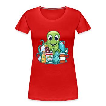 Oktopus Einkaufsglück - Frauen Premium Bio T-Shirt - Rot - Vorne - Mia (176cm)