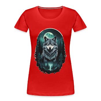 Mondwolf im Dunkelwald - Frauen Premium Bio T-Shirt - Rot - Vorne - Mia (176cm)
