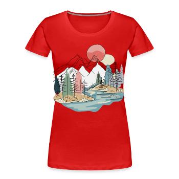 Landschaft: Bergboho, Natur, Minimalist. - Frauen Premium Bio T-Shirt - Rot - Vorne - Mia (176cm)