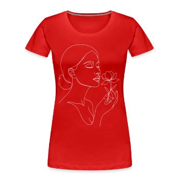 Line Painting Woman with Rose I Unisex Line Art T-Shirt - Women's Premium Organic T-Shirt - red - Front - Mia (176cm)
