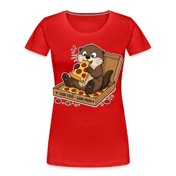 Otter mit Pizza: Snackfreude im Karton - Frauen Premium Bio T-Shirt - Rot - Vorne - Mia (176cm)
