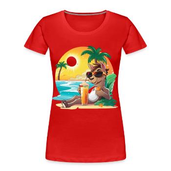 Strandlama mit Sonnenbrille - Frauen Premium Bio T-Shirt - Rot - Vorne - Mia (176cm)