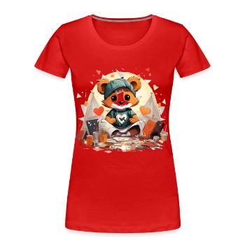 Cuddly panda artist in tent design - Women's Premium Organic T-Shirt - red - Front - Mia (176cm)