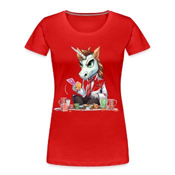Unicorn Poker im Anzug - Frauen Premium Bio T-Shirt - Rot - Vorne - Mia (176cm)