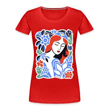 Portrait des fleurs bleues - T-shirt bio Premium Femme - rouge - Devant - Mia (176cm)