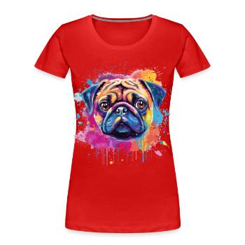 Lebendiges Mops-Splash-Porträt - Frauen Premium Bio T-Shirt - Rot - Vorne - Mia (176cm)