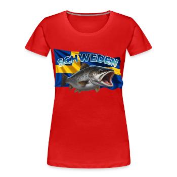 Forelle Angeln Schweden - Fisch Motiv - Frauen Premium Bio T-Shirt - Rot - Vorne - Mia (176cm)