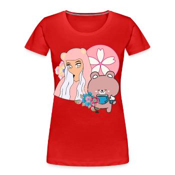 Kawaii Bear & Inclusive Tea Time - Women's Premium Organic T-Shirt - red - Front - Mia (176cm)