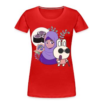 Kawaii Sushi & Hase mit Spazierstock - Frauen Premium Bio T-Shirt - Rot - Vorne - Mia (176cm)