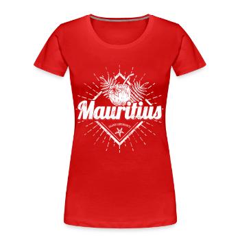 Mauritius mit Kokosnuss und Seestern Retro Design - Frauen Premium Bio T-Shirt - Rot - Vorne - Mia (176cm)
