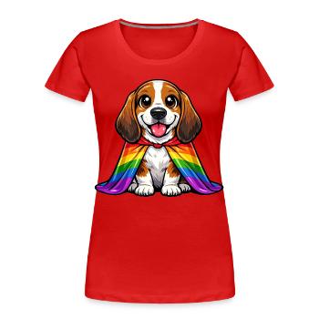Basset Hound Pride Dog Manteau arc-en-ciel LGBTQ - T-shirt bio Premium Femme - rouge - Devant - Mia (176cm)