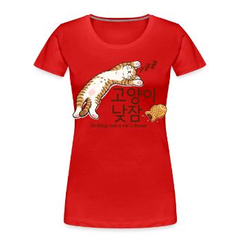 Sleepy Korean Cat Dream Design - Women's Premium Organic T-Shirt - red - Front - Mia (176cm)