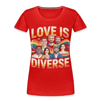 Love Is Diverse Pride Regenbogen - Frauen Premium Bio T-Shirt - Rot - Vorne - Mia (176cm)