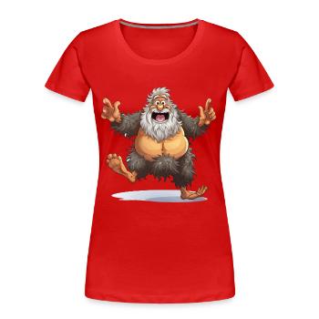 Fröhlicher Bigfoot Cartoon - Frauen Premium Bio T-Shirt - Rot - Vorne - Mia (176cm)