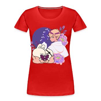 Anime-Junge und Tiere mit Augenklappen-Kunst - Frauen Premium Bio T-Shirt - Rot - Vorne - Mia (176cm)