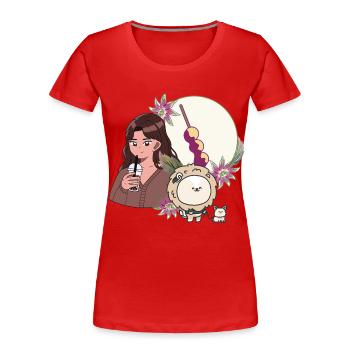 Bubble Tea Girl and Lion with Hearing Aid - Women's Premium Organic T-Shirt - red - Front - Mia (176cm)