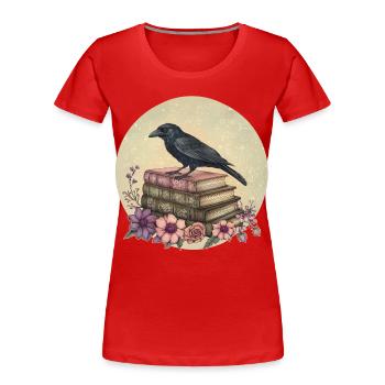 Raven sur une pile de livres - T-shirt bio Premium Femme - rouge - Devant - Mia (176cm)