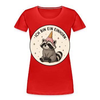 Einhorn Waschbär - Frauen Premium Bio T-Shirt - Rot - Vorne - Mia (176cm)